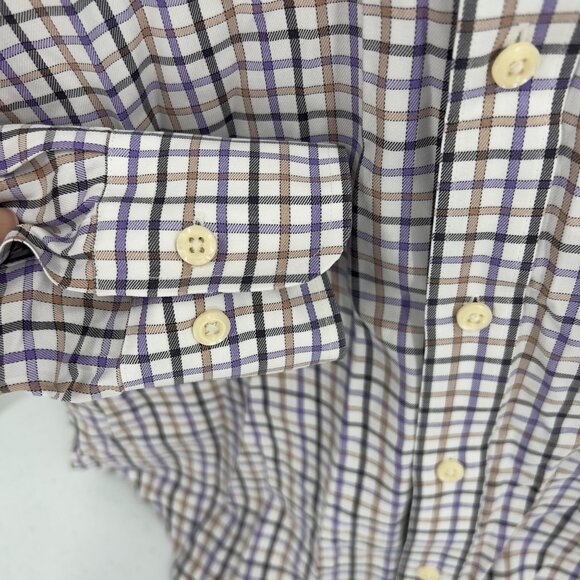 Peter Millar Mens Small Nanoluxe Easycare Checkered Purple Gray Button-Down Shir - Picture 4 of 7